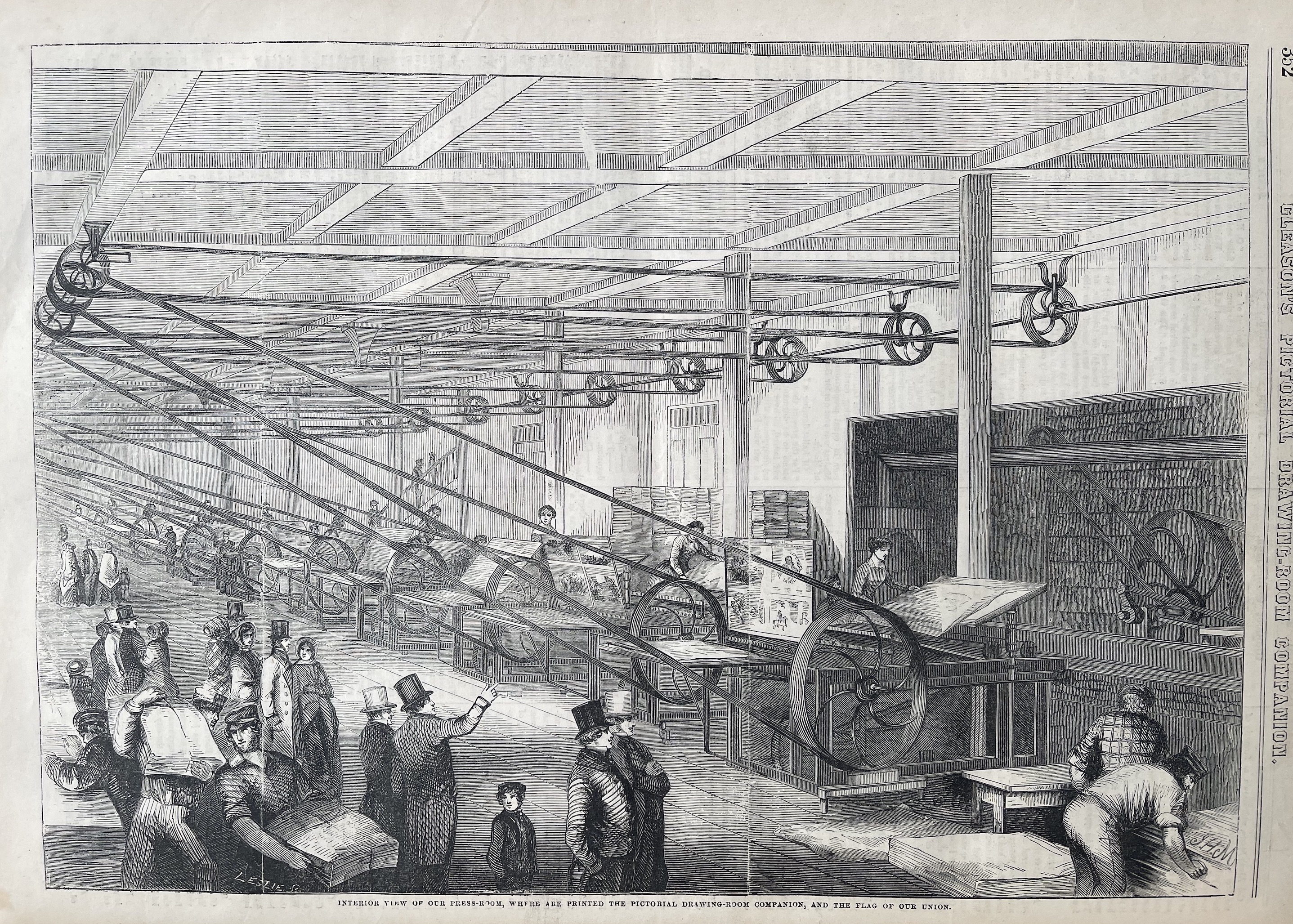 John H. Manning and Frank Leslie, “Interior of our Press Room,” Gleason’s Pictorial, wood engraving, May 29, 1852, p. 352. 