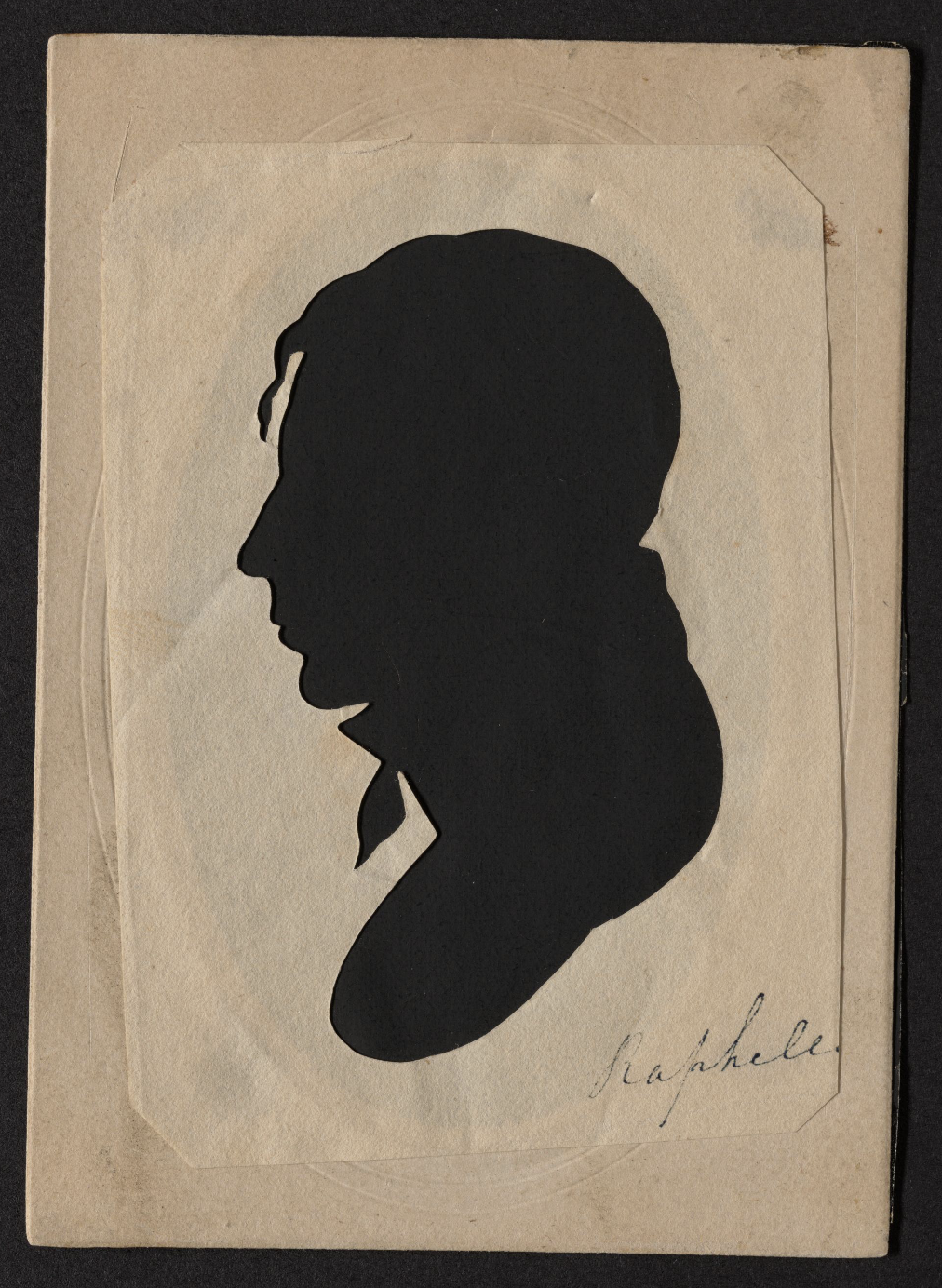 Moses Williams (American, 1777–c. 1825); Portrait of Raphaelle Peale (American, 1774–1825) Made at Peale's Museum, Philadelphia; From the Album of Peale Museum Silhouettes, 1805; Hollow-cut silhouette on paper; Sheet: 4 1/8 × 2 15/16 inches (10.5 × 7.5 cm); Gift of the McNeil Americana Collection, 2009; Accession number: 2009-18-42(76); Philadelphia Museum of Art